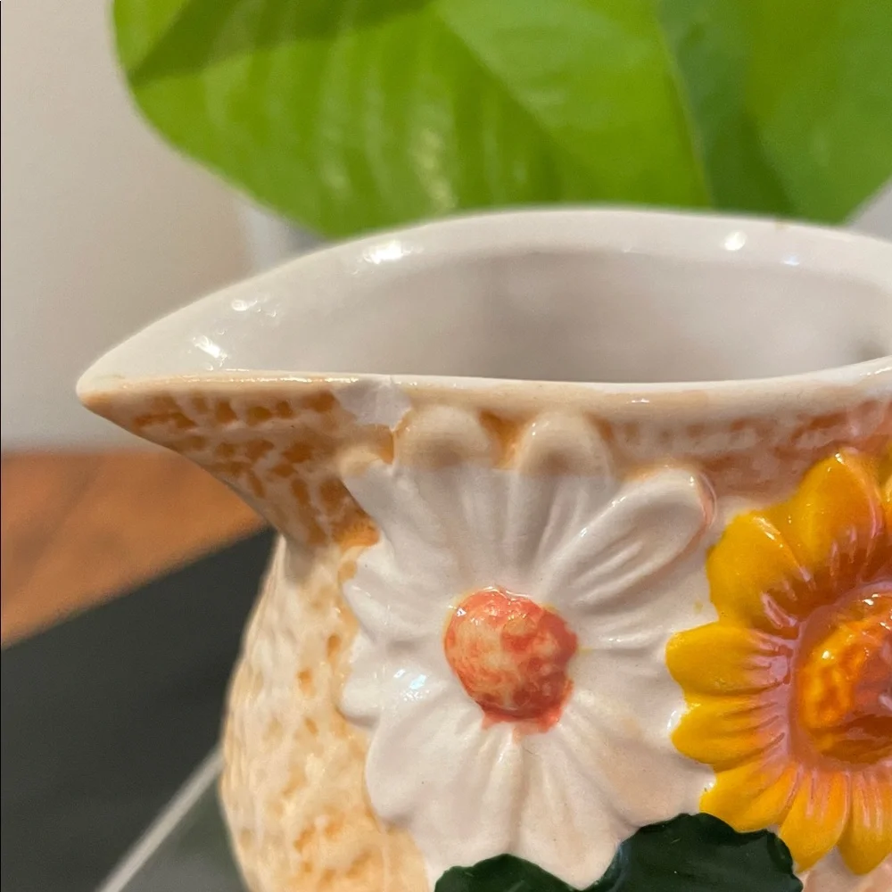 Vintage Casa Nova Sugar & Creamer Set | Sunflowers & Ladybugs | Ceramic Tray